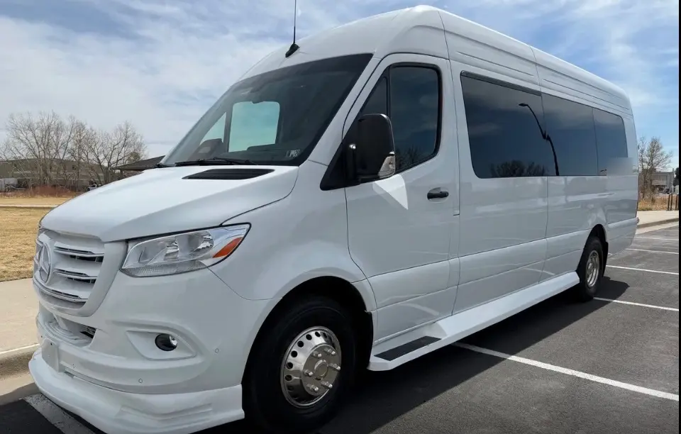 Boulder 16 passenger white Sprinter limo bus