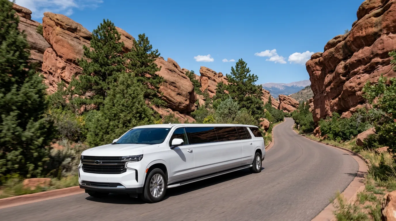 Boulder white Chevy Suburban 20 passenger stretch limo